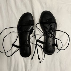 Madewell Boardwalk Lace Up Sandal, Black, 7.5